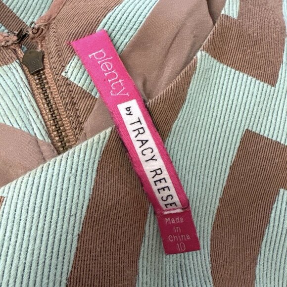 Plenty by Tracy Reese Geo Print Cocktail Dress Brown Seafoam Mint Green Size 10 - Picture 7 of 9